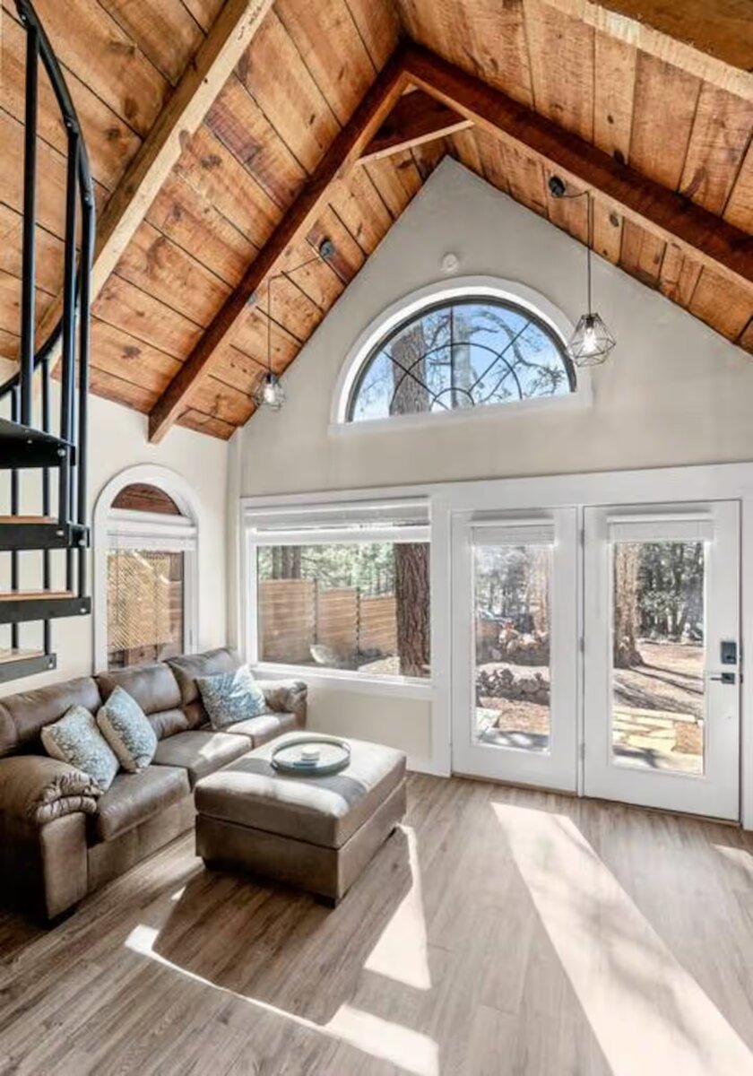 Living room with vaulted ceiling